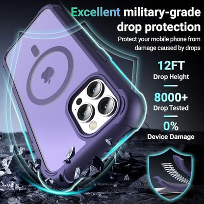Magnetic for iPhone 12 Pro Max Case Heavy Duty Protection Dark Purple | Compatible with MagSafe,Military Grade Drop Protection,Translucent Matte,Non-Slip,Shockproof 2-Layer Durable Bumper Case - color: Dark Purple, size: iPhone 12 Pro Max