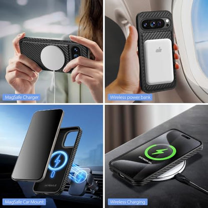 SkyEagle Compatible with Magsafe 2 in 1 Detachable Google Pixel 10 Pro XL Wallet Case with Card Holder Women Men,Magnetic PU Leather RFID Blocking Shockproof Flip Kickstand Credit Slots,Carbon Black - color: Carbon Black, size: 6.8 inches
