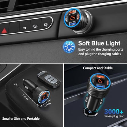USB C Car Charger 3 Pack, 65W 4 Port Car Phone Charger Adapter Voltmeter - color: Black, size: 3-Pack