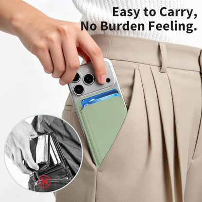 2Pack Magnetic Wallet Cell Phone Card Holder for Phone Case with Mag-Safe, Stronger Magnetic RFID Leather Phone Wallet Stick on Series of iPhone 17/16/15/14/13/12 and Pro/Promax,2-Pack White - color: Matcha Green, size: 2 Pack