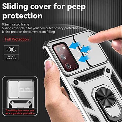 for Samsung Galaxy S20 FE 5G Case with Camera Lens Cover HD Screen Protector, Military-Grade Drop Tested Magnetic Ring Holder Kickstand Protective Phone Case for Samsung Galaxy S20 FE 5G (Silver) - color: Silver with camera cover Military-Grade 2nd gen