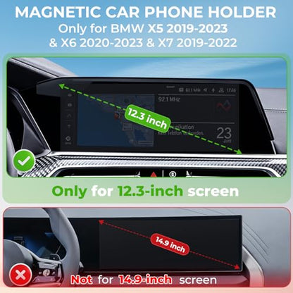 Car Phone Holder for BMW X5 2019-2023 & X6 2020-2023 & X7 2019-2022 (Only for 12.3-Inch Screen) 360° Rotation Magnetic Cell Phone Mount, Compatible with Magsafe, Does Not Affect Air Vent - size: Fit for 19-23 X5 & 20-23 X6 & 19-22 X7, 12.3-Inch