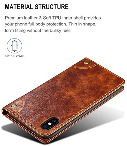 iPhone Xs Max Case, SINIANL Leather Wallet Folio Case Book Design Flip Cover with Stand and ID Credit Card Slot Magnetic Closure for iPhone Xs Max 6.5 inch 2018 - color: Khaki, size: iPhone XS Max (6.5 inch)