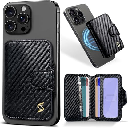 for Magsafe Wallet Magnetic Phone Wallet Card Holder for iPhone 17 16 15 14 13 Pro Max Plus, 5 Slots RFID Blocking, Strong Magnet, Luxury Leather Mag Safe Wallet for Women Men, Black - color: Carbon Fiber Black