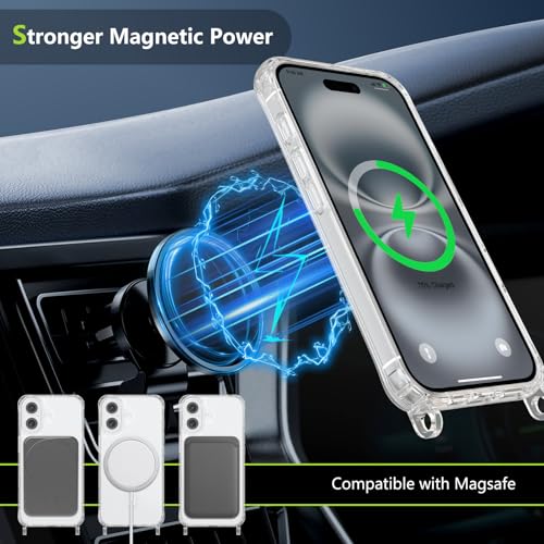 Magnetic Case for iPhone 16 Plus 6.7" Clear Crossbody Case with Adjustable Shoulder Neck Lanyard Strap,Compatible with Magsafe,Soft Slim Bumper Shockproof Protective Phone Cover-Black - color: Black, size: iPhone 16 Plus