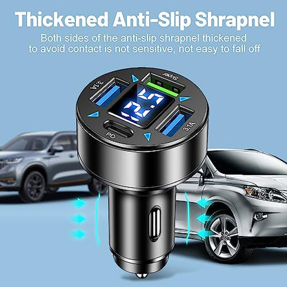 Fast Car Charger,4 Ports Cigarette Lighter USB Charger with LED Voltmeter,PD3.1/Super Port Car Charger Adapter Fast Charging,Compatible with iPhone/Android/Samsung Galaxy (PD/Super) - color: PD/Super