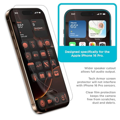 Tech Armor Screen Protector for iPhone 16 Pro, HD PET Film, 4-Pack - size: iPhone 16 Pro-6.3 Inch