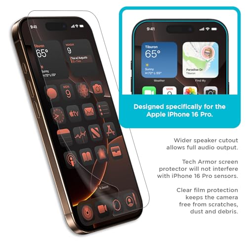 Tech Armor Screen Protector for iPhone 16 Pro, HD PET Film, 4-Pack - size: iPhone 16 Pro-6.3 Inch
