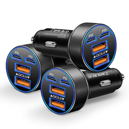 USB C Car Charger, Multi Port 90W Fast Charging Cigarette Lighter Adapter - color: Black, size: 3-Pack