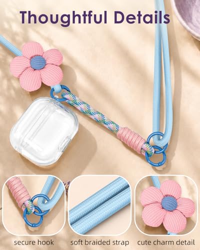Swooflia Cell Phone Crossbody Lanyard for Women - Adjustable, Lightweight Strap with Tether Tabs for Travel Hiking Hands-Free - color: Floral Blue