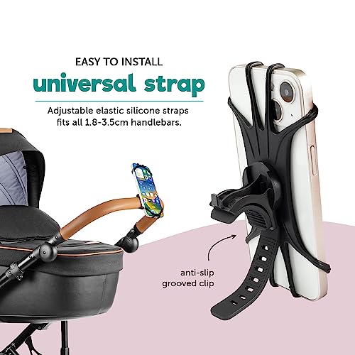 Hoovy Stroller Phone Mount | Silicone Stroller Phone Holder | Cell Phone Holder for Strollers, Shopping Carts, or Handlebars | Phone Holder Mount for Strollers