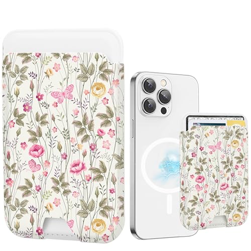 for MagSafe Wallet,Magnetic Card Holder for Phone Case - color: Butterfly Flowers