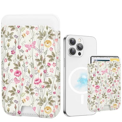 for MagSafe Wallet,Magnetic Card Holder for Phone Case - color: Butterfly Flowers