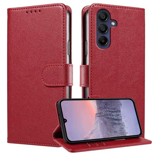for Galaxy A17/A16 5G Phone Case Wallet RFID Blocking (Red) | Premium PU leather, card holder/cash slots, protective flip cover for Samsung Galaxy A17/A16, magnetic closure, kickstand - color: Red