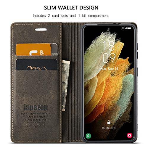 Samsung Galaxy S21 5G Wallet Case with Card Holder RFID Blocking Kickstand Magnetic,Leather Flip Case for Samsung Galaxy S21 5G 6.2 Inch(Coffee) - color: Coffee, size: S21 5G 6.2"