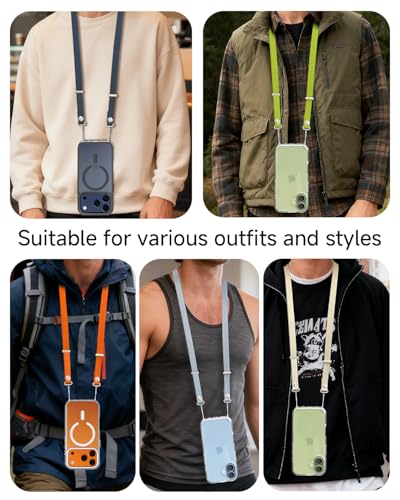 Magnetic Crossbody Strap for iPhone 17/Pro/Max/Air Phone Cases with Dual Lanyard Holes, Adjustable Neck Lanyard for Women & Men (Neon Yellow) - color: Neon Yellow