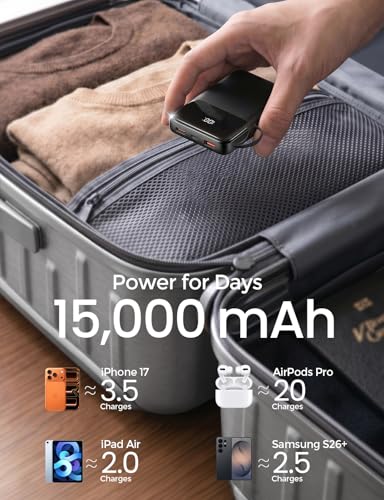 HELLEE 15000mAh Portable Charger Power Bank, 45% Smaller Built-in 4 Cables - color: Black