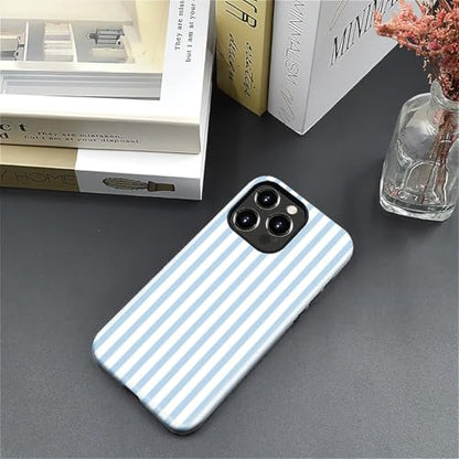 Compatible with iPhone 16 Pro Case,Glossy 2-in-1 Sleek All-Inclusive Dual-Layer Material Soft TPU + PC Back for Blue Stripes Geometric Pastel Summer Beach - color: Blue Stripes Geometric Pastel Summer Beach-Glossy, size: iPhone 16 Pro