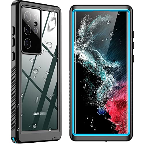 SPIDERCASE Designed for Samsung Galaxy S22 Ultra Case 6.8", Blue/Clear | [IP68 Waterproof] [Built-in Screen Protector] Full Sealed Protection Heavy Duty Shockproof Case - color: Blue