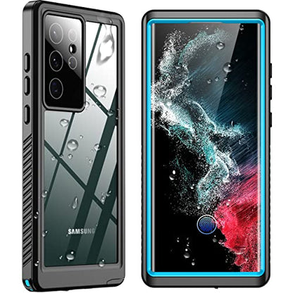 SPIDERCASE Designed for Samsung Galaxy S22 Ultra Case 6.8", Blue/Clear | [IP68 Waterproof] [Built-in Screen Protector] Full Sealed Protection Heavy Duty Shockproof Case - color: Blue