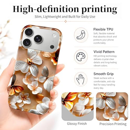 Case Compatible with iPhone 17 Pro Max, 2025 Anti-Yellow Ultra Transparent Soft TPU Phone Case, Shockproof Anti-Slip Slim Lightweight Full Coverage Protective (Flowers 4) - color: Flowers 4