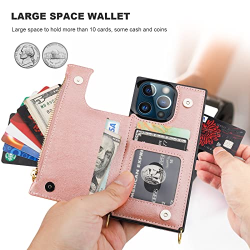 Bocasal Crossbody Wallet Case with Strap for iPhone 13 Pro, Rose Gold - color: Rose Gold