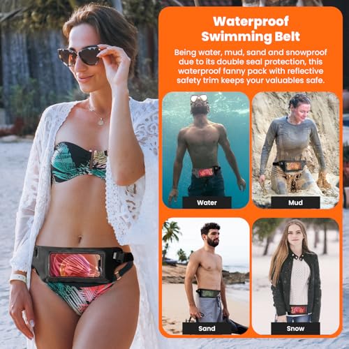 Ultimate Black Waterproof Running & Swimming Belt - Essentials Holder for Gym, Beach, Kayaking, Ski - Fits iPhone, Samsung - Touchscreen IPX8 Dry Waist Bag Pouch - Adventure-Ready Performance - color: Stylish Black