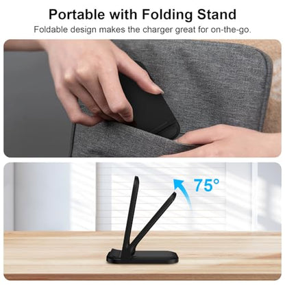 Wireless Fast Charger Stand Foldable Samsung Wireless Charger Fast Charging Station Android Phone Charger Stand for Samsung Galaxy S26 Ultra S25 Ultra S25 S24 S23 S22,iPhone 17 16e 16 Pro Max 15 14