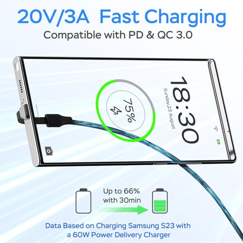 DbillionDa USB C to USB C Cable, 60W PD Fast Charging, 90 Degree (10 ft) - size: 10FT