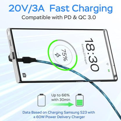 DbillionDa USB C to USB C Cable, 60W PD Fast Charging, 90 Degree (10 ft) - size: 10FT
