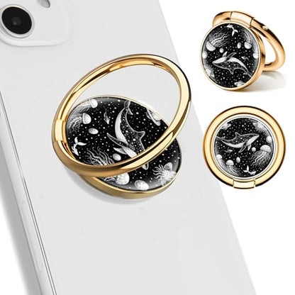 Cell Phone Ring Holder, Cute Phone Ring Grip Stand, 360°Rotation Funny Metal Kickstand Finger Grip Black White Whale - color: Black White Whale