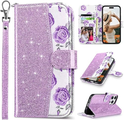 ULAK Compatible with iPhone 16 Pro Max Wallet Case with Card Holder, Purple | [RFID Blocking] PU Leather Case with Kickstand Card Slots Wrist Strap, Durable Shockproof Protective Cover 6.9 Inch - color: Purple, size: iPhone 16 Pro Max - 6.9 inch
