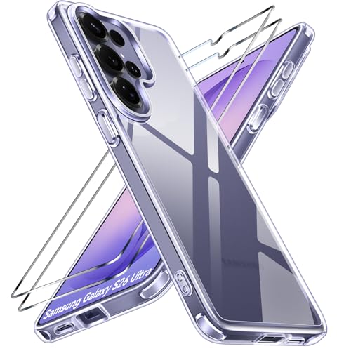 ivoler 3-in-1 Case for Samsung Galaxy S26 Ultra 6.9 inch, Clear | with 2 Pack Screen Protector Tempered Glass, Military Shockproof Protective Hard Back Slim Bumper Phone Cover - color: Clear, size: For Samsung Galaxy S26 Ultra 6.9 Inch