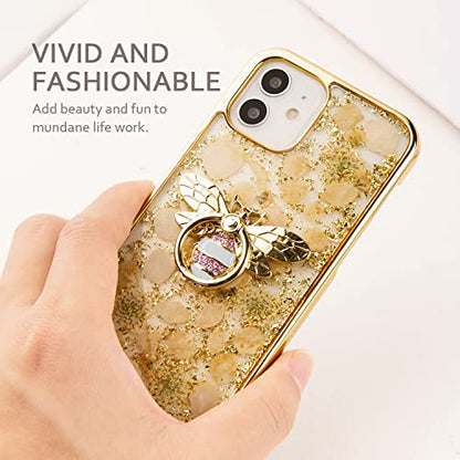 Allengel Bee Phone Ring Holder Finger Kickstand with Crystal, Cute Phone Ring Grip Holder for iPhone or Smartphone Cases, Gold White Pink - color: gold white pink
