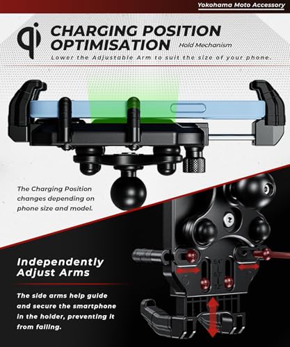 Kaedear Qi Wireless Charging Motorcycle Phone Mount, KDR-M26A - style: Qi Charging / 1" Ball