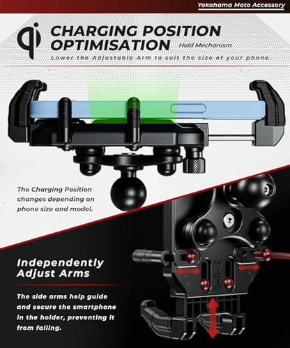 Kaedear Qi Wireless Charging Motorcycle Phone Mount, KDR-M26A - style: Qi Charging / 1" Ball