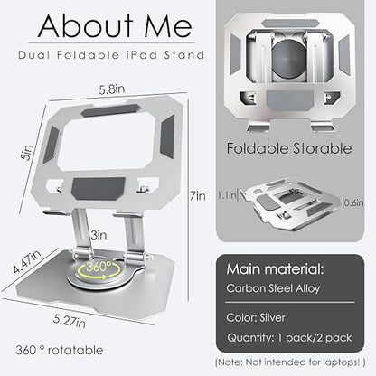 Tablet Stand for iPad, 360° Rotating Desktop Holder, Carbon Steel Adjustable Foldable Desk Holder for Home/Office, for Phone iPad Pro Air Samsung,for 4" -16" Tablets, Portable Upgraded - Silver - size: Silver-1 PACK
