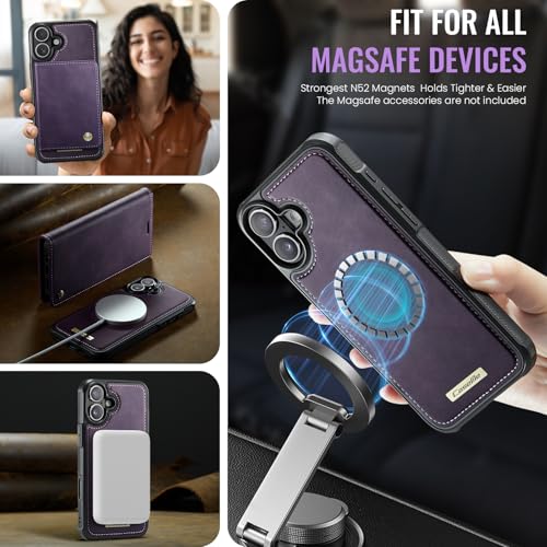 Kowauri Case for iPhone 17, PU Leather Wallet Flip Case with Card Holder RFID Blocking, Magnetic Detachable Shockproof Phone Cover Wireless Charging Compatible for iPhone 17 (6.3 inch), Purple - color: Purple