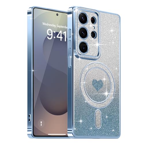 Lafunda Magnetic for Samsung Galaxy S25 Case Glitter, Blue | Luxury Gold Edge Electroplating Case for Women Girls Men, Bling Silicone Shockproof Camera Protection Soft TPU Bumper Cover - color: Blue, size: Samsung Galaxy S25