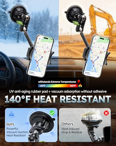 Semi Truck Phone Mount for Drivers, 360° Anti-Shake with Extension Rod - style: Extended green