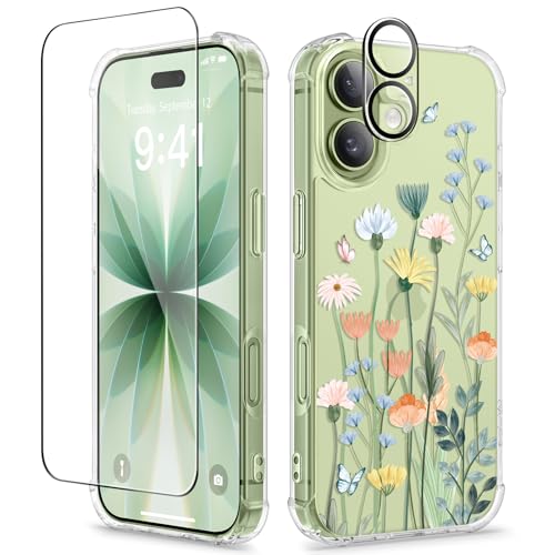 GVIEWIN for iPhone 17 Case Floral, Slim Clear Non-Yellowing | Shockproof Protective, Screen Protector+Camera Lens Protector, Women Phone Case for iPhone 17 6.3", Bloomtrail/Colorful - color: Bloomtrail/Colorful