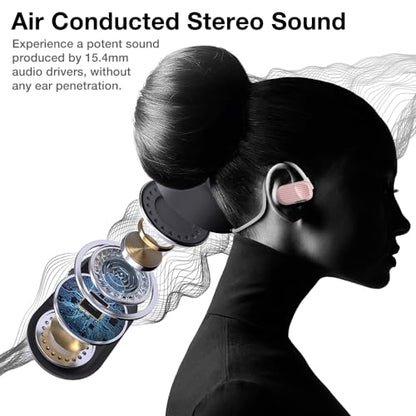 Purity Air Open Ear Headphones - True Air Conduction Wireless Bluetooth Open Ear Earbuds with Dual Mic for iPhone/Android - Secured Long Wearing Comfort, Sports Sweat Resistant (Pink Stripes) - color: Pink Stripes