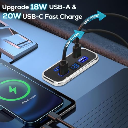 Linkstyle 12V USB Outlet Panel, 4-Port Car Charger with Dual 20W PD USB-C & Dual 18W QC3.0 Ports, Built-in Voltmeter, 12V/24V RV Charging Panel for Camper Travel Trailer - color: 1PCS