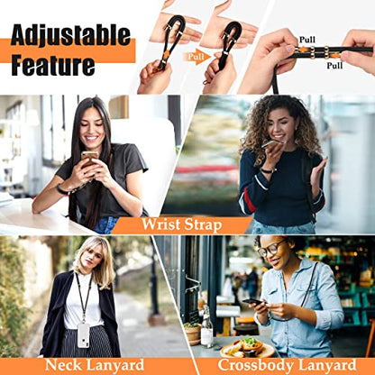Kaptron 2Pcs Cell Phone Lanyard: Universal Adjustable Crossbody Phone Strap and Wrist Strap, with 2 Lobster Clips and 2 Tether Patches, Compatible with Most iPhone and Android Smartphones (Black/Gold)