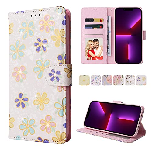 UEEBAI Wallet Case for Samsung Galaxy S22 Ultra 5G, PU Leather Case Kickstand RFID Blocking Flip Case Card Slots Wrist Strap Relief Engraved Pattern Magnetic Closure Flower Folio Case, White Daisy - color: White Daisy, size: Samsung Galaxy S22 Ultra 5G