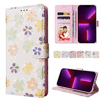 UEEBAI Wallet Case for Samsung Galaxy S22 Ultra 5G, PU Leather Case Kickstand RFID Blocking Flip Case Card Slots Wrist Strap Relief Engraved Pattern Magnetic Closure Flower Folio Case, White Daisy - color: White Daisy, size: Samsung Galaxy S22 Ultra 5G
