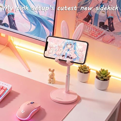 OATSBASF Cute Bunny Phone Stand Adjustable Pink Phone Holder for Phones - color: Pink