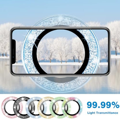 Compatible with iPhone 15 & 15 Plus Camera Lens Protector, Bling Glitter Diamond Lens Cover 9H Tempered Glass Camera Cover Anti Scratch Shockproof Screen Protector Individual Metal Lens Ring - - color: Purple Glitter