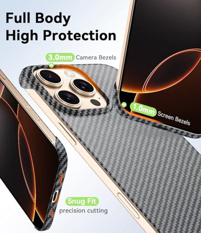 GRECAZO Magnetic Ultra-Thin Frosted Soft Touch Skin Borderless Carbon Fiber Bump Texture for iPhone 16 Plus Frameless Case 6.7" Slim Minimalist Lightweight Matte Hard for MagSafe Cover Case-Black - size: iPhone 16 Plus