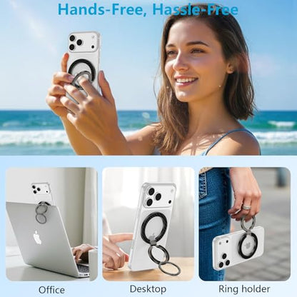 MagSafe Phone Ring Holder, 360° Rotation Magnetic Phone Grip Kickstand - color: gray